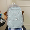 Sac à dos de voyage bleu clair et gris avec cordons élastiques et breloque biscuit - Bleu (Avec Pendentif)