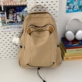 Minimalist khaki high-capacity backpack with cloud pendant and adjustable drawstring - With Cloud Charm / Khaki