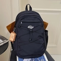 Sac à dos minimaliste en toile noire pour femme avec cordon élastique et charm toast - Noir (Avec Pendentif)
