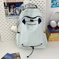 Light blue large capacity school backpack with plush cloud pendant and stylish webbed straps - With Cloud Charm / Blue