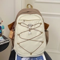 Sac à dos minimaliste en toile beige et marron avec cordons élastiques et pendentif - Khaki (Avec Pendentif)