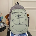 Sac à dos bicolore vert sauge et gris avec cordons élastiques et peluche d'ours - Vert (Avec Pendentif)