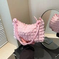 Pink bubble textured shoulder bag with soft pleated fabric and golden ring detail - Pink