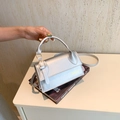 Silver metallic square crossbody bag with top handle and adjustable shoulder strap - Silver
