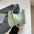 Soft mint green bubble texture hobo bag with stylish golden ring hardware detail - Green