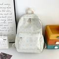 Zaino in tela bianco crema con stampe di gatti e fiocchi blu per studenti - Beige