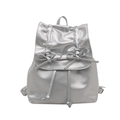 Silberner Rucksack mit Plissee-Design, Kordelzug und dekorativen Schleifen - Silber
