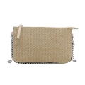 Minimalistische beige Web-Umhängetasche mit Silberkette und Metall-Nietenverzierung - Khaki