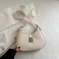 Minimalist beige moon bag with silver buckle and adjustable strap in hobo style - White