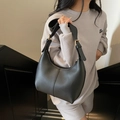 Minimalist black matte leather hobo bag with adjustable strap and gold metal buckle - Black