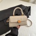 Vintage cream white crossbody small square bag with bronze hardware and leather texture - Khaki