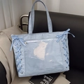 Hellblaue Ita Bag Tasche mit Schleifen-Details und transparentem PVC-Fenster für Buttons - Blau