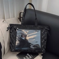 Black ita bag with pleated texture, ribbon bow details and clear front window for pins - Black