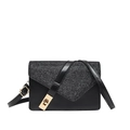 French vintage style small square crossbody bag with black leather and silver sequins - Black