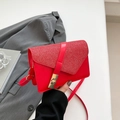 Elegante borsa a tracolla rossa glitterata da donna con chiusura dorata e forma quadrata - Rosso
