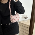 Bolso de pana rosa con estampado de fresas y correa fruncida para un estilo dulce - Rosa