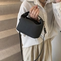 Fashionable black mini handbag with woven texture and gold buckles for office commuting - Black