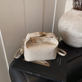 Elegant cream white woven textured crossbody small square bag with golden hardware lock - White