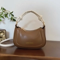 Borsa a mezzaluna marrone con manico bianco a nodo e tracolla rimovibile - Marrone