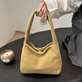 Retro mustard yellow corduroy shoulder bag with minimalist soft texture for daily use - Yellow