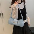 Light blue small square underarm bag with golden buckle and decorative knot strap - Blue