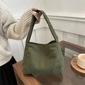 Dark green corduroy shoulder bag with retro texture and minimalist design for women - Green