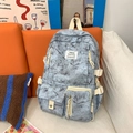 Sac à dos tie-dye bleu pour étudiants avec grande capacité et poches multiples - Bleu