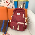 Sac à dos tie-dye bordeaux de style collège avec grande capacité et texture marbrée - Rouge