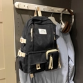 Sac à dos noir minimaliste en nylon, grande capacité, style collège avec plusieurs poches - Noir