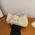 Chic cream white rectangular handbag with golden crescent metal buckle and smooth finish - Beige