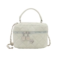 Light green quilted box bag with silver chain strap and flower charm in minimalist style - Blue