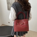 Deep red crocodile embossed tote bag with gold hardware and top handles for women - Red