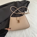 French vintage beige leather shoulder bag with chic gold buckle for women - Khaki