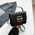 Borsa a tracolla quadrata nera minimalista con fibbia dorata e manico superiore - Nero