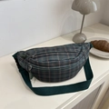 Vintage green plaid crossbody chest bag with adjustable wide strap on a minimal desk - Green