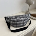 Classic black and white checkered belt bag with adjustable nylon strap for casual wear - Black