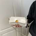 Chic white patent leather rectangular crossbody bag with elegant gold metal clasp and thin strap - White