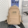 Grand sac à dos scolaire kaki avec étiquette mode et poches multifonctions - Kaki