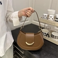 Minimalist dark brown half-moon leather crossbody bag with golden magnetic buckle - Brown