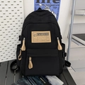 Sac à dos étudiant noir classique avec détails kaki et boucles latérales réglables - Noir
