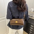 Chic brown rectangle crossbody bag in glossy leather with golden hardware - Brown