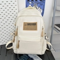 Sac à dos d'école en nylon blanc crème avec étiquette cuir et boucles latérales - Blanc