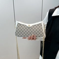 Sac sous le bras rétro en toile avec bordure en cuir blanc et rose dorée élégante - Blanc