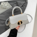 Silver vintage crossbody handbag with metallic clasp and textured glitter flap detailing - Silver