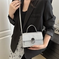 Chic silver glitter square crossbody bag with oval twist lock and slim shoulder strap - Silver
