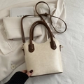 Borsa a secchiello bicolore crema e marrone con manici per un look retrò alla moda - Beige Senza Pendente