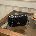 Classic black quilted chain bag with gold hardware and rhombic stitching detail - Black