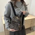 Schicker Mini-Rucksack mit Leopardenmuster, goldenen Reißverschlüssen und Trägern - Braun