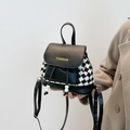 Vintage-Rucksack mit Hahnentrittmuster, schwarzem Leder und Fashion-Schriftzug - Schwarz Hahnentritt