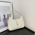 White crescent underarm bag with gold chain strap and metal buckle detail - White